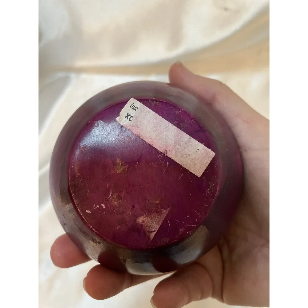 Hand Carved Purple Plum Trinket Box w/Flowers & Butterflies Soap Stone W/ Lid